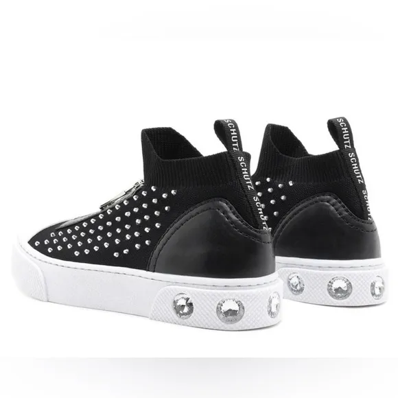 🆕{Schutz} Maryanne Leather-Knit Studded Sneakers