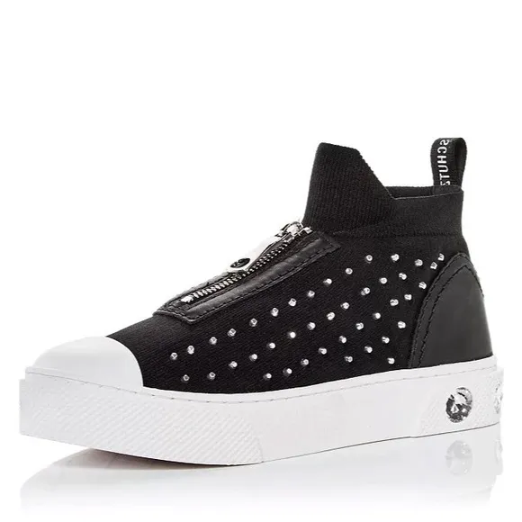 🆕{Schutz} Maryanne Leather-Knit Studded Sneakers