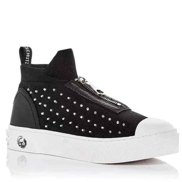 🆕{Schutz} Maryanne Leather-Knit Studded Sneakers