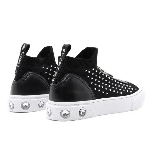 🆕{Schutz} Maryanne Leather-Knit Studded Sneakers