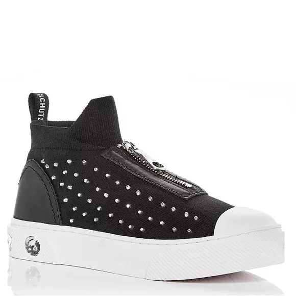 🆕{Schutz} Maryanne Leather-Knit Studded Sneakers