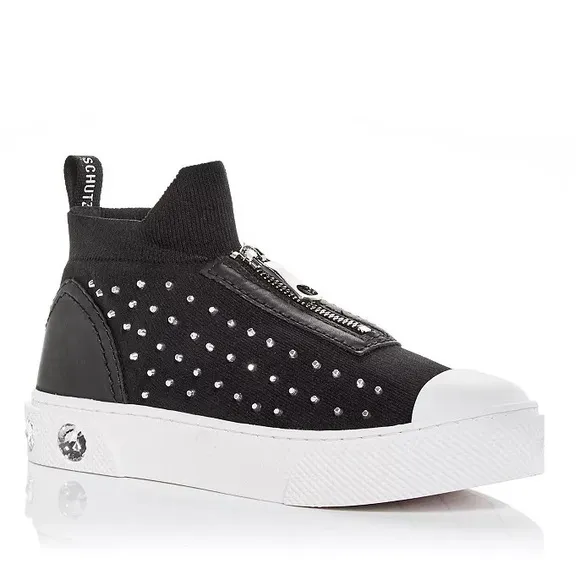 🆕{Schutz} Maryanne Leather-Knit Studded Sneakers