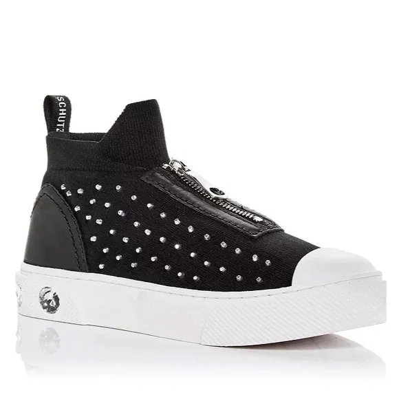 🆕{Schutz} Maryanne Leather-Knit Studded Sneakers