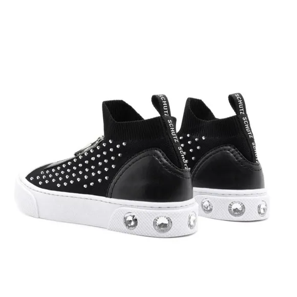 🆕{Schutz} Maryanne Leather-Knit Studded Sneakers
