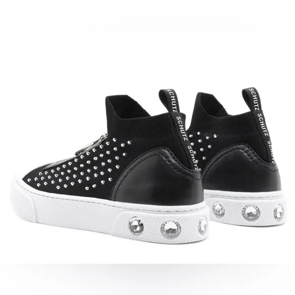 🆕{Schutz} Maryanne Leather-Knit Studded Sneakers