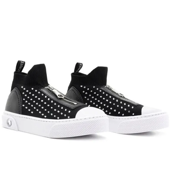 🆕{Schutz} Maryanne Leather-Knit Studded Sneakers