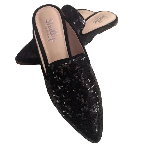 Shellys London Black Sequin Cantara Leather Mule