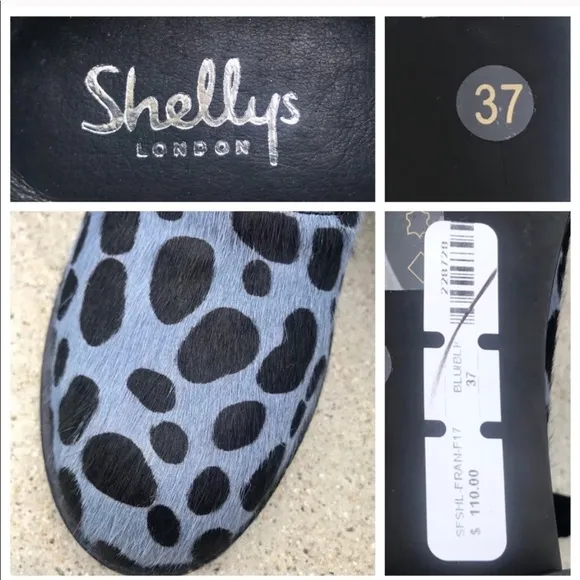 Shelly’s London pony hair Oxfords leopard print flats Black blue animal cow fur