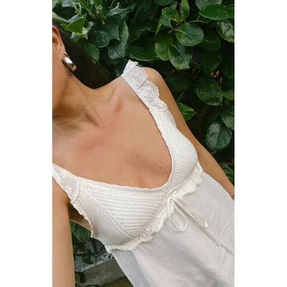 Show Me Your Mumu Camila Mini White Crochet Linen Dress Sz M NWT