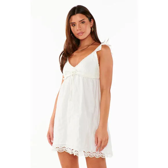 Show Me Your Mumu Camila Mini White Crochet Linen Dress Sz M NWT