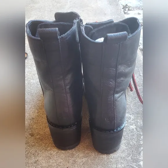 Size 9 Black Leather Women's Boots with Red Laces