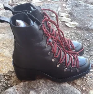 Size 9 Black Leather Women's Boots with Red Laces