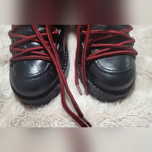 Size 9 Black Leather Women's Boots with Red Laces