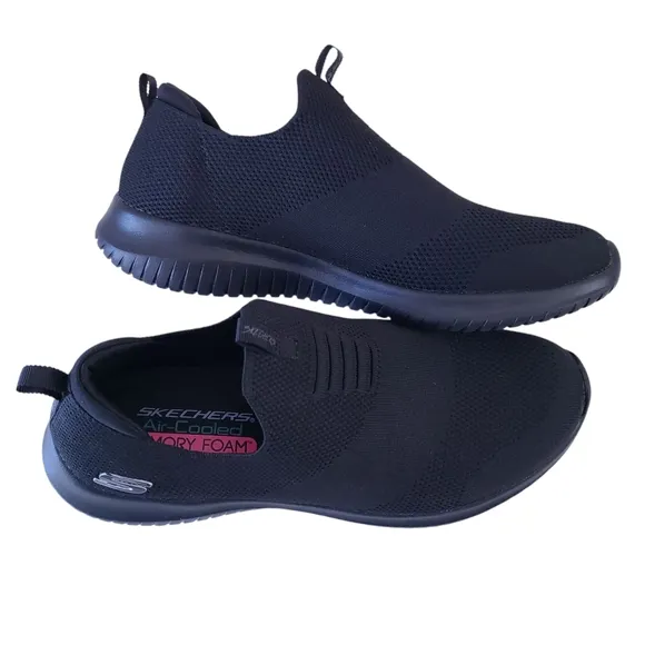 Skechers Black Knit Memory Foam Slip On Sneakers 10