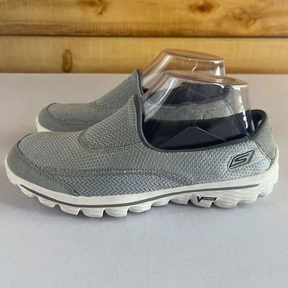 Skechers Go Walk 2 Womens 7 Slip On Comfort Sneakers Shoes Grey Gray White 13590