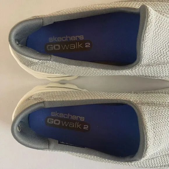 Skechers Go Walk 2 Womens 7 Slip On Comfort Sneakers Shoes Grey Gray White 13590