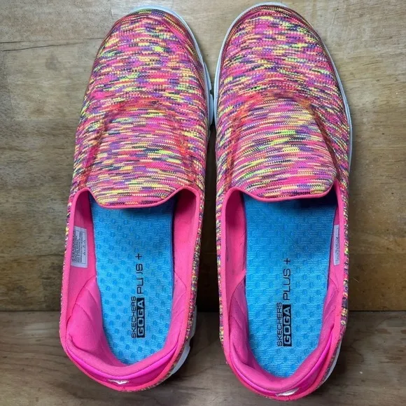 Skechers Go Walk 3 Womens Size 9.5 Slip On Shoes Sneakers Pink Yellow 14061
