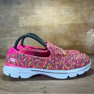 Skechers Go Walk 3 Womens Size 9.5 Slip On Shoes Sneakers Pink Yellow 14061