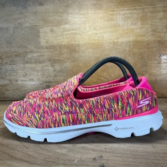 Skechers Go Walk 3 Womens Size 9.5 Slip On Shoes Sneakers Pink Yellow 14061