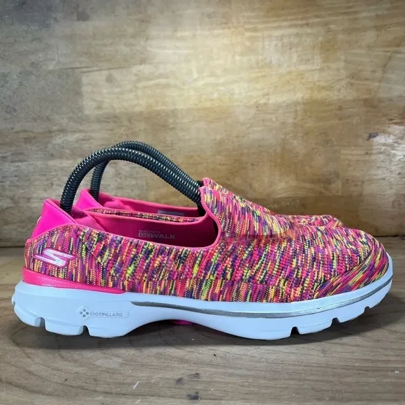 Skechers Go Walk 3 Womens Size 9.5 Slip On Shoes Sneakers Pink Yellow 14061