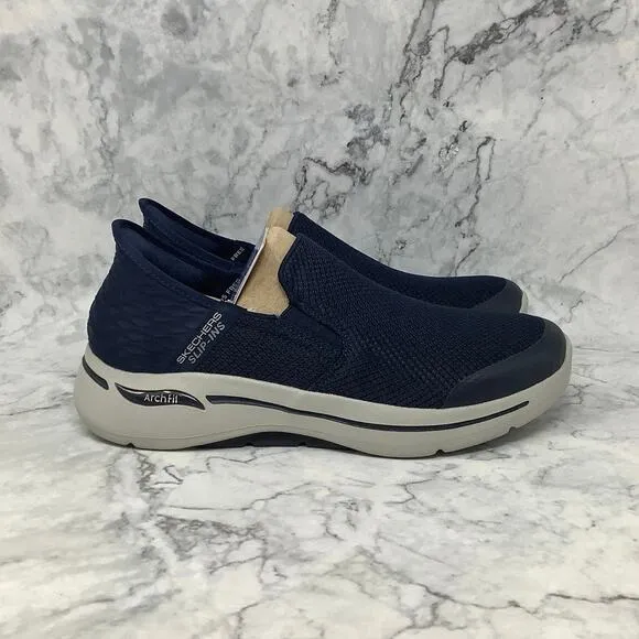 Skechers Mens 9 Navy Go Walk Arch Fit Walking Sneakers Shoes Slip On P1-104