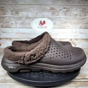 Skechers Men's Size 10 Go Walk 5 Relax Foamies Clog Brown Faux Fur Slides