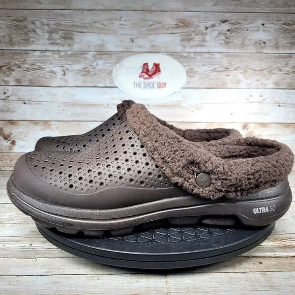 Skechers Men's Size 10 Go Walk 5 Relax Foamies Clog Brown Faux Fur Slides