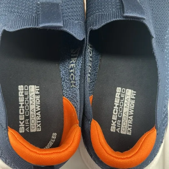 Skechers Shoes Mens 10 Extra Wide Blue Orange Slip On Sneakers Go Walk Goga Mat