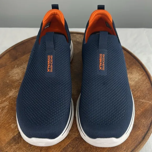 Skechers Shoes Mens 10 Extra Wide Blue Orange Slip On Sneakers Go Walk Goga Mat