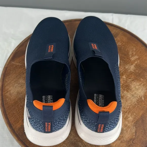 Skechers Shoes Mens 10 Extra Wide Blue Orange Slip On Sneakers Go Walk Goga Mat