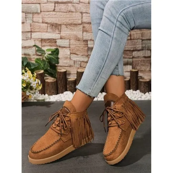 Soft Bottom Lightweight Ankle Boots, Fashion Metal Rivets Accent Outdoor
