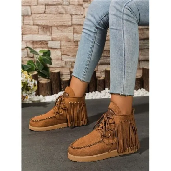 Soft Bottom Lightweight Ankle Boots, Fashion Metal Rivets Accent Outdoor