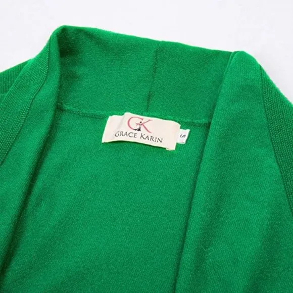 Solid Open Front Long Knited Cardigan Sweater for Women, Applegreen