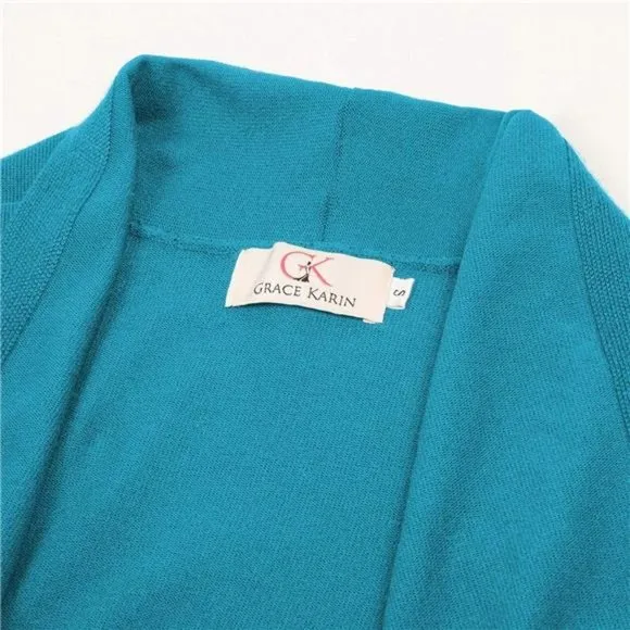 SOLID Open Front Long Knited Cardigan Sweater for Women, Bondi Blue
