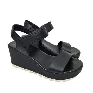 Sorel Cameron Black Leather Wedge Sandal 6 NL4018-010