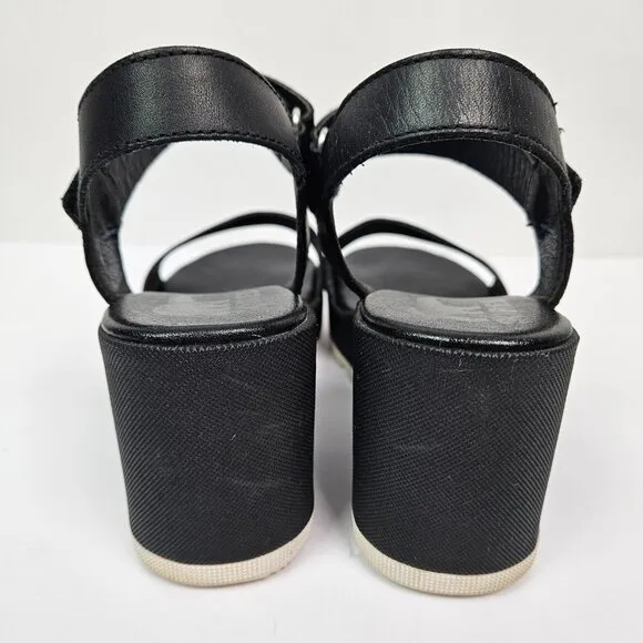 Sorel Cameron Black Leather Wedge Sandal 6 NL4018-010