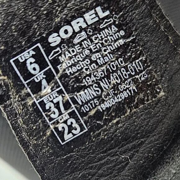 Sorel Cameron Black Leather Wedge Sandal 6 NL4018-010
