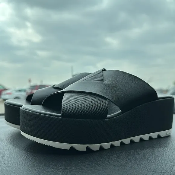 Sorel Cameron Flatform Sandals In  Black Sea Salt Sz 8; Preloved EUC