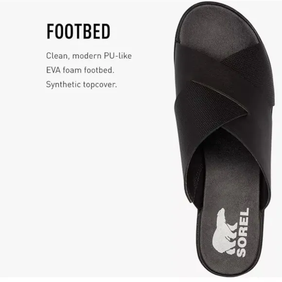 Sorel Cameron Flatform Sandals In  Black Sea Salt Sz 8; Preloved EUC