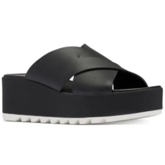 Sorel Cameron Flatform Sandals In  Black Sea Salt Sz 8; Preloved EUC