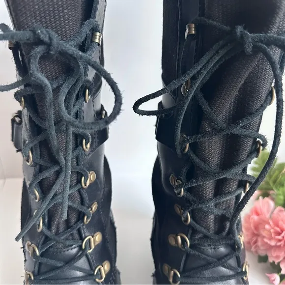 SOREL Conquest Carly Black Suede Leather Lace Up Waterproof Tall Winter Boots