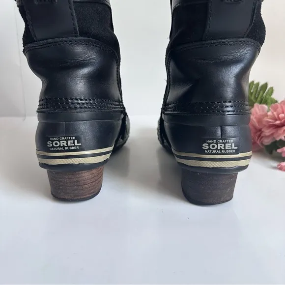 SOREL Conquest Carly Black Suede Leather Lace Up Waterproof Tall Winter Boots