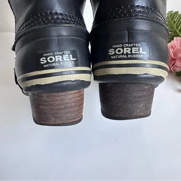 SOREL Conquest Carly Black Suede Leather Lace Up Waterproof Tall Winter Boots