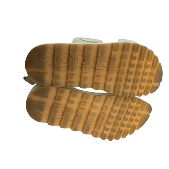 Sorel Cream Roaming Two Strap Slide Ruched Leather Slide Sandals Size 8.5