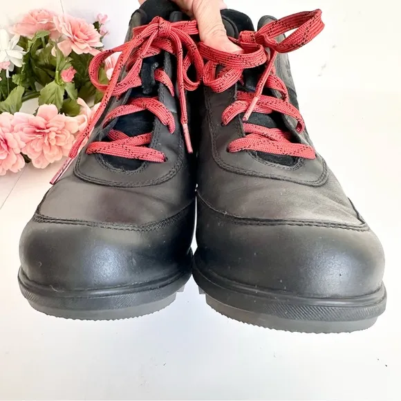 SOREL Evie Sport Lace Black Red Suede Leather Waterproof Sneaker Wedge Booties