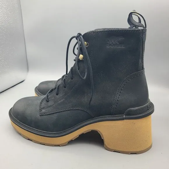 Sorel Hi-line Ankle Boots Combat Heel Platform Lace Up black  size 9 New