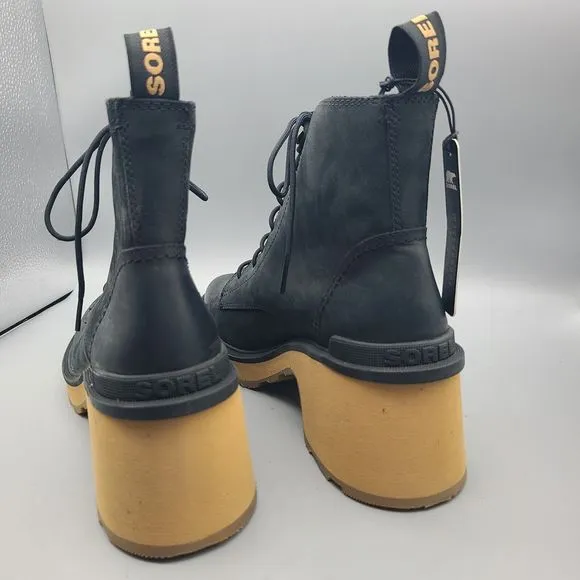 Sorel Hi-line Ankle Boots Combat Heel Platform Lace Up black  size 9 New
