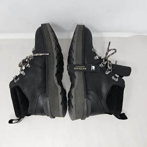 Sorel Hi-Line Waterproof Hiking Boots Sz 7.5 Muted Black Leather Lightweight