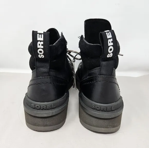 Sorel Hi-Line Waterproof Hiking Boots Sz 7.5 Muted Black Leather Lightweight