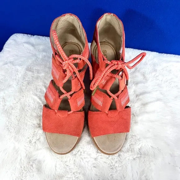 |•SOREL•| Joanie II Leather Wedge Sandal - Orange